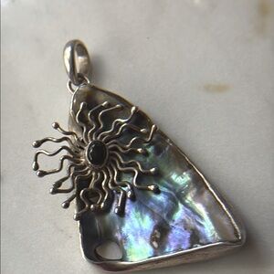 Iridescent Abalone 925 Pendant with Sunburst Design